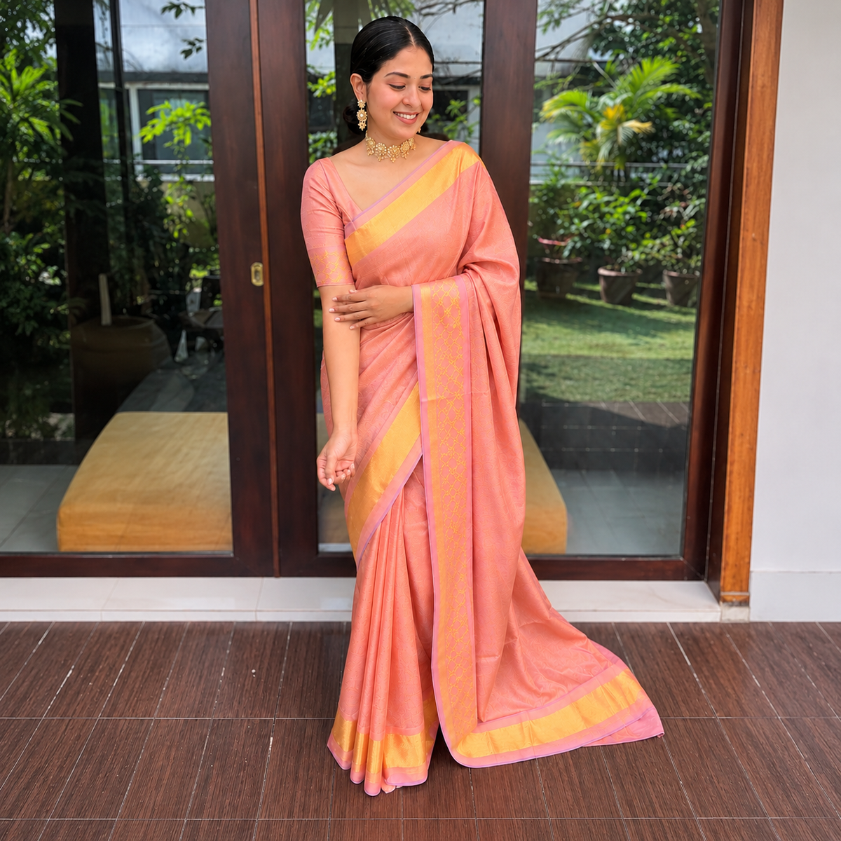 Peach Blossom Litchi Silk Saree