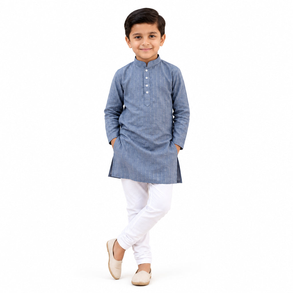 Kids Blue Cotton Kurta Set