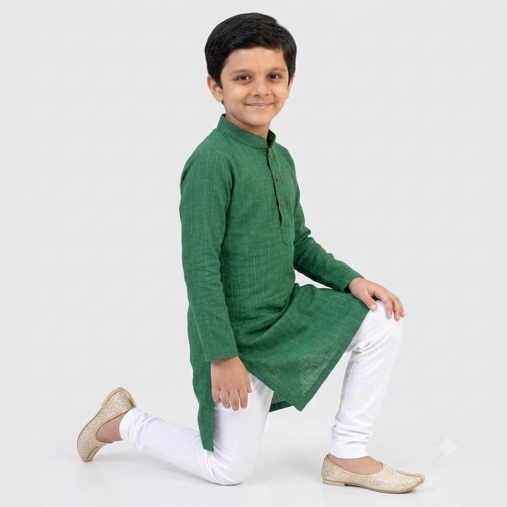 Kids Emerald Green Casual Kurta Set