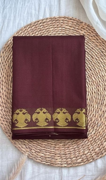 Brown Solid Crepe Saree