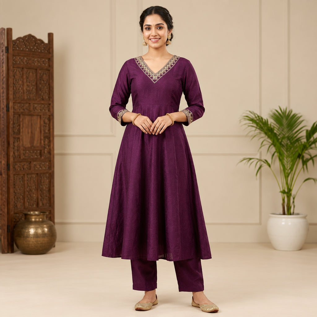 Royal Plum Anarkali Suit Set