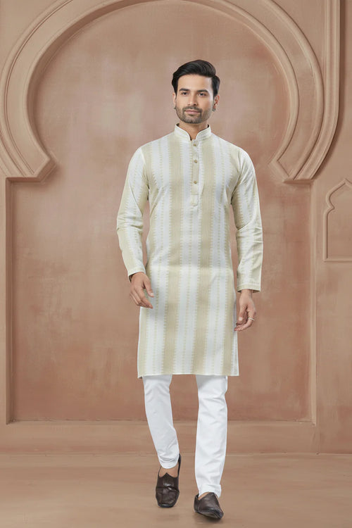 Light Beige Strip Cotton Kurta Set