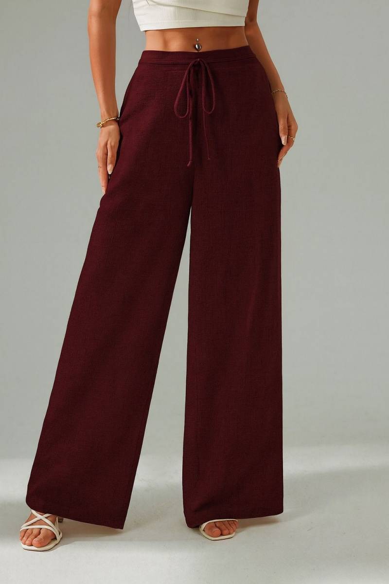 Deep Maroon Wide-leg Pants