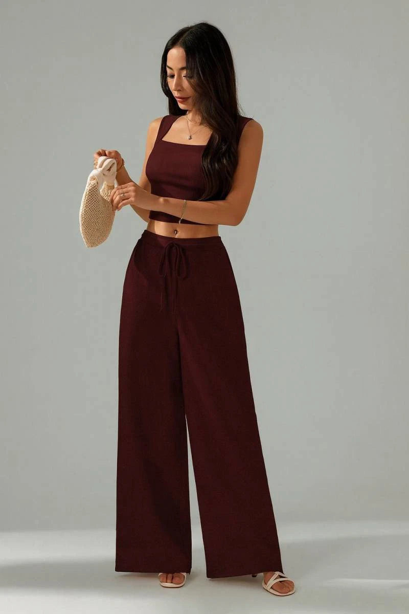 Deep Maroon Wide-leg Pants