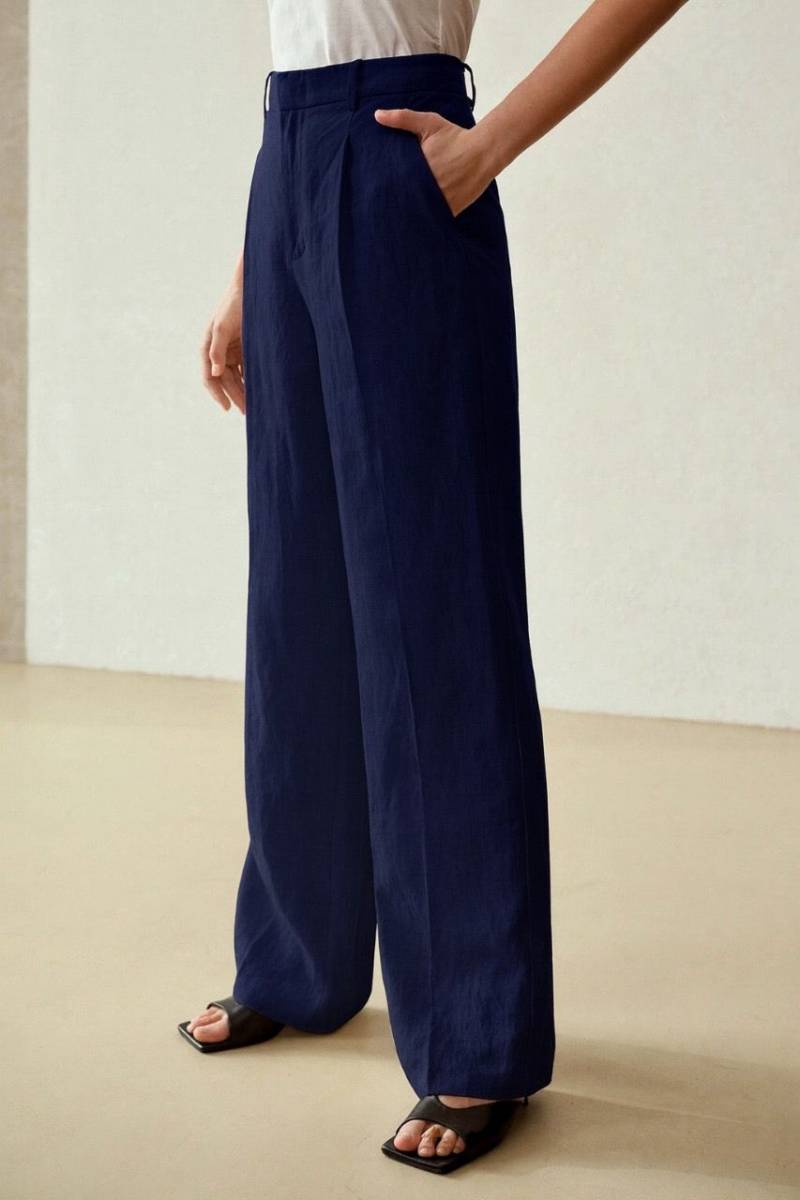 Wide-Leg Navy Linen Trousers