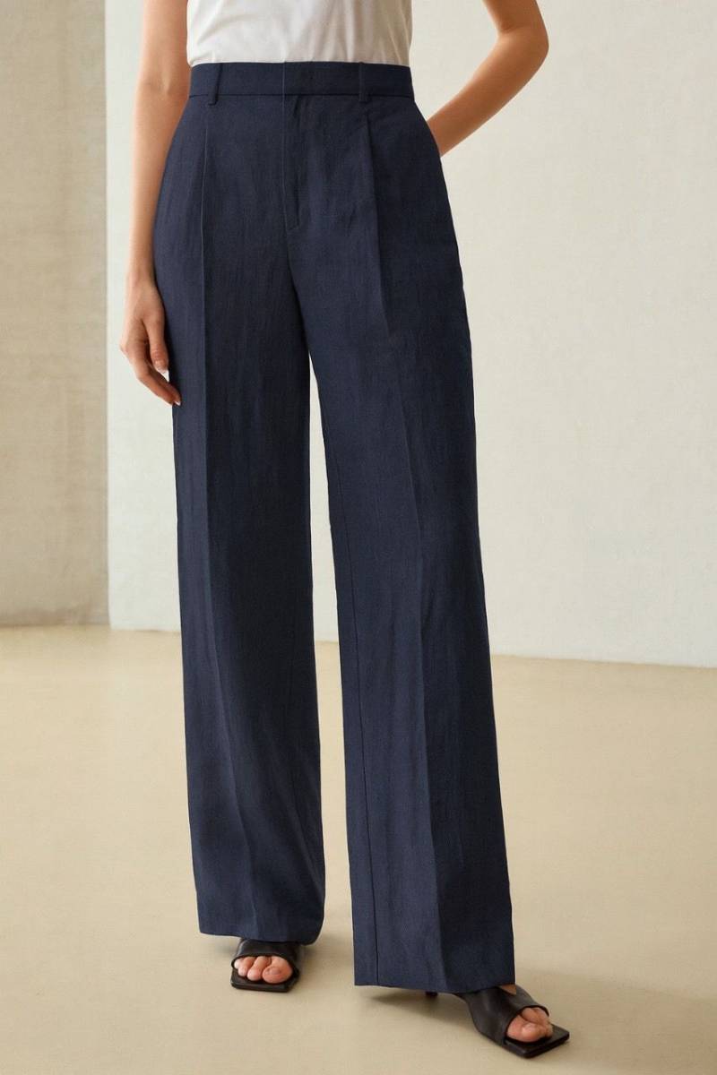 Wide-Leg Navy Linen Trousers