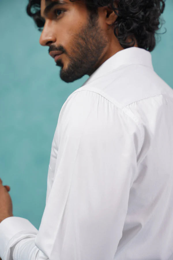 White Cotton Solid Formal Shirt