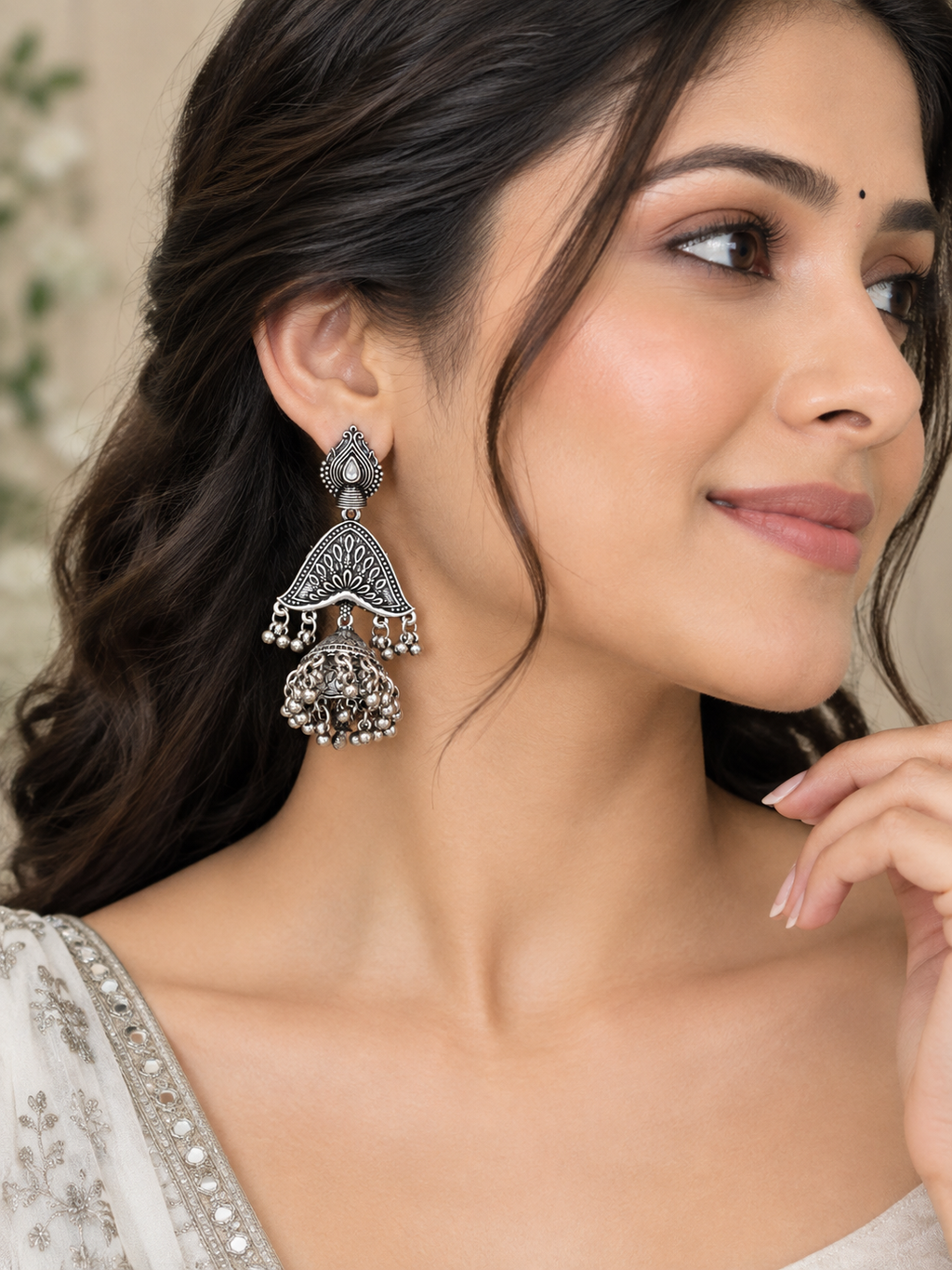 Oxidized Silver Jhumka Earrings