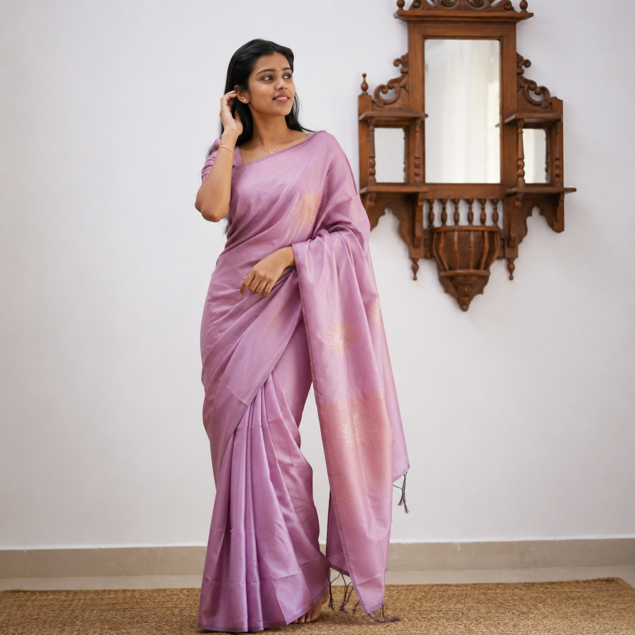 Mauve Pink Lichi Silk Saree