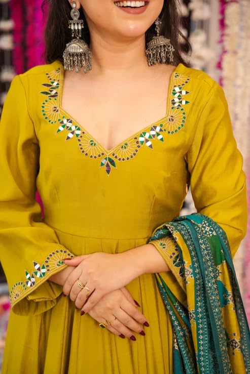 Mustard Green Festive Anarkali Set