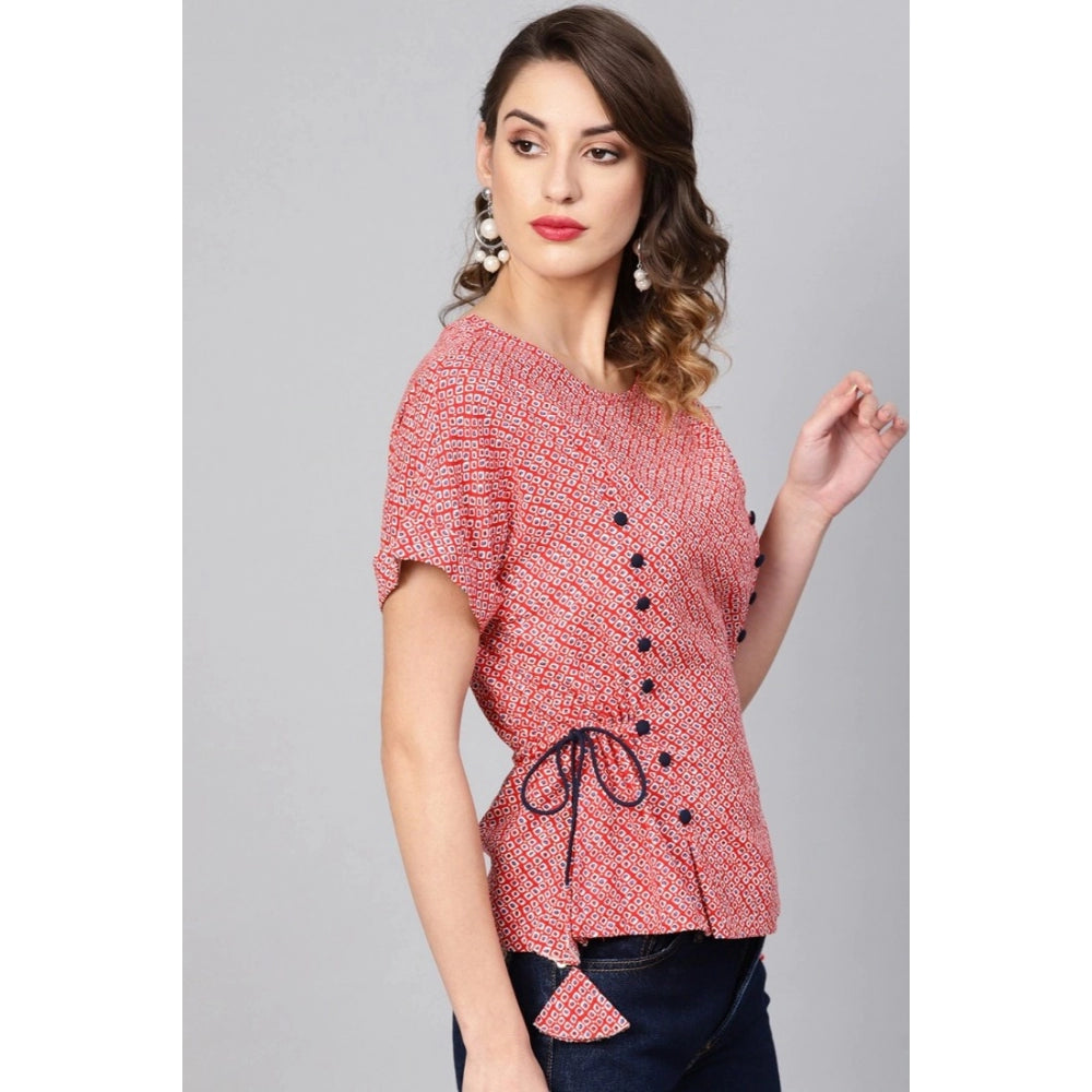 Red Geometric Rayon Top