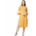 Floral Mustard Cotton Kurti Set