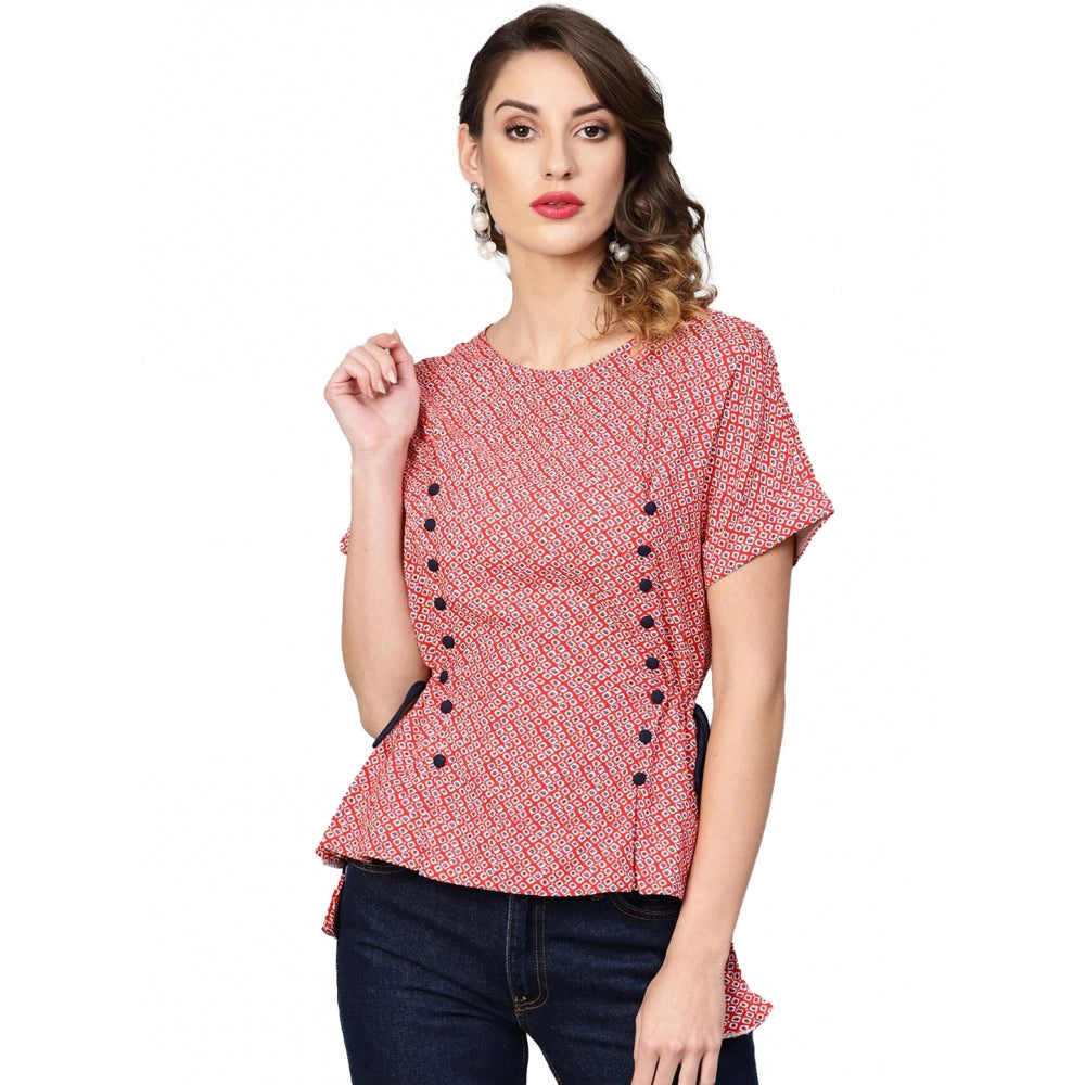 Red Geometric Rayon Top