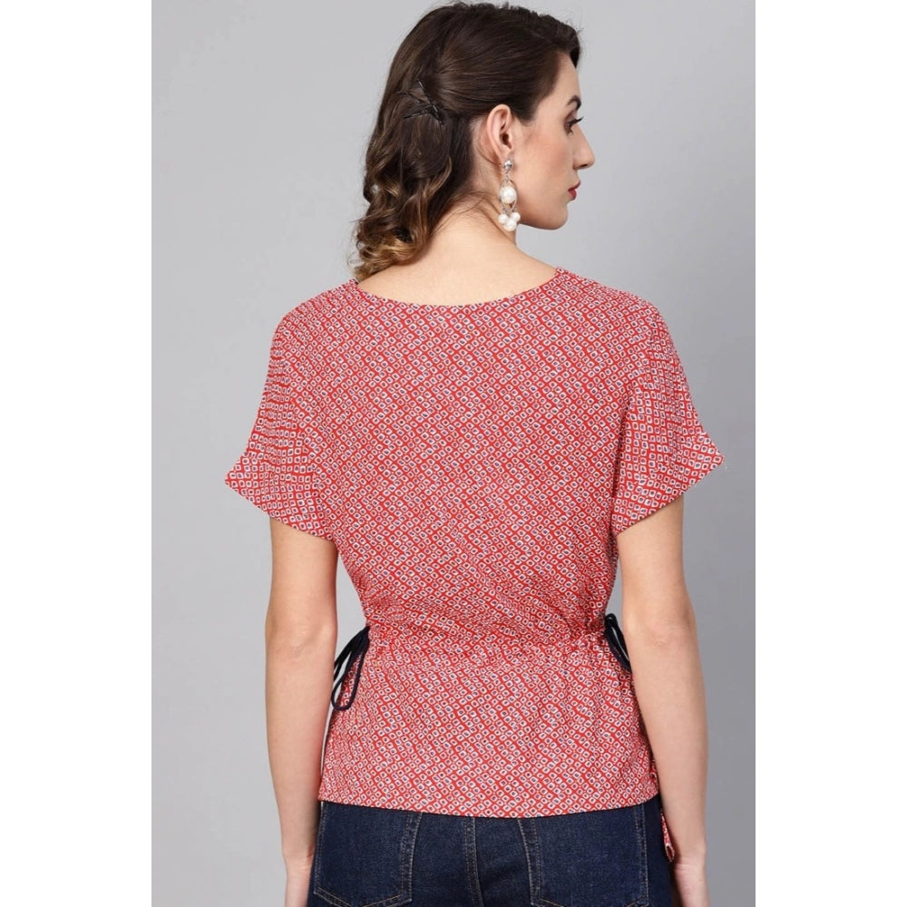Red Geometric Rayon Top