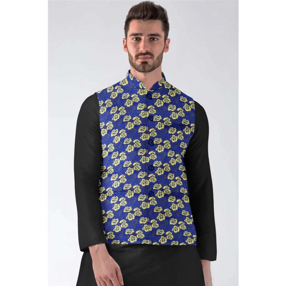 Blue Jacquard Printed Waistcoat