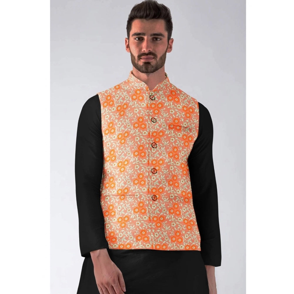 Orange Jacquard Printed Waistcoat