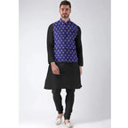 Blue Printed Ethnic Waistcoat for Men