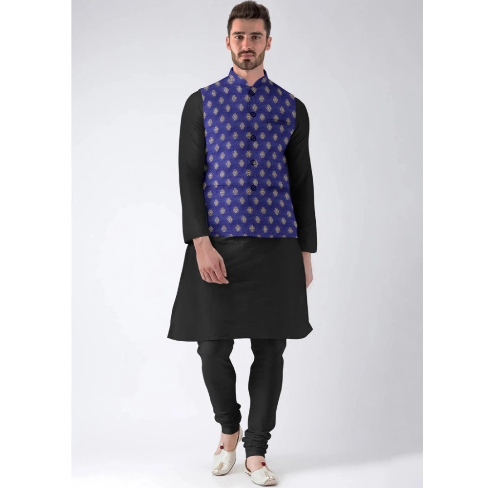 Blue Printed Ethnic Waistcoat for Men