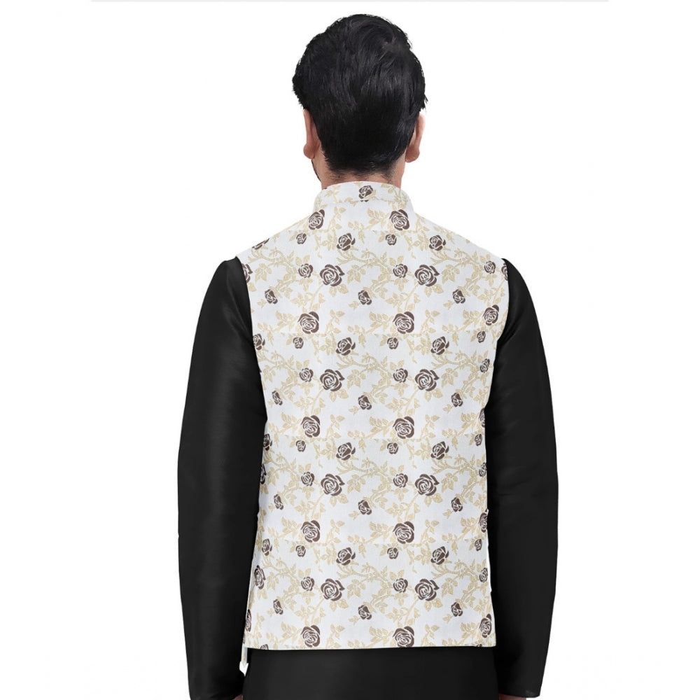 Beige  Jacquard Printed Waistcoat