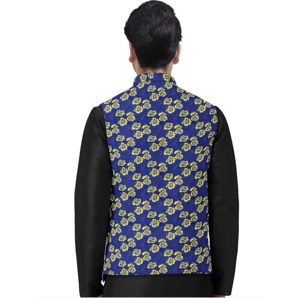 Blue Jacquard Printed Waistcoat