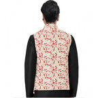 Red-Beige Jacquard Printed Waistcoat