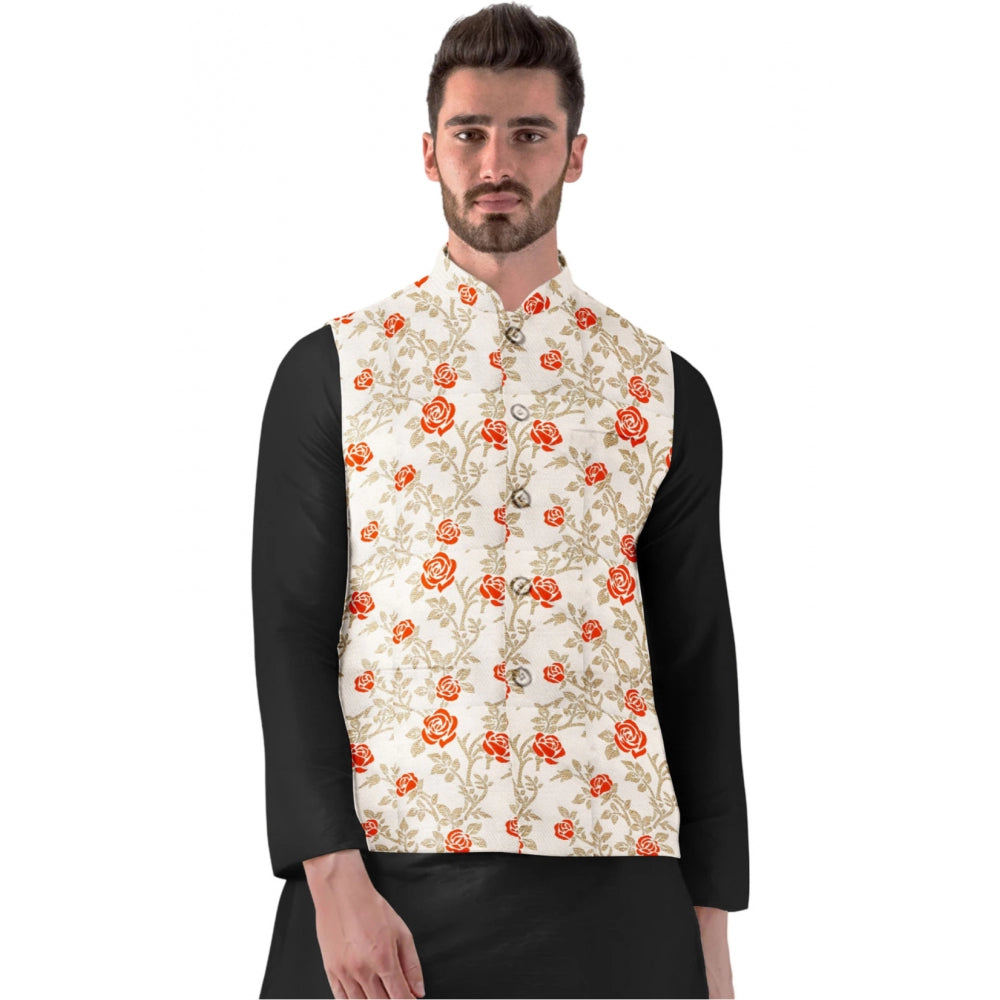 Orange-Beige Jacquard Waistcoat
