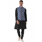 Blue Jacquard Printed Waistcoat