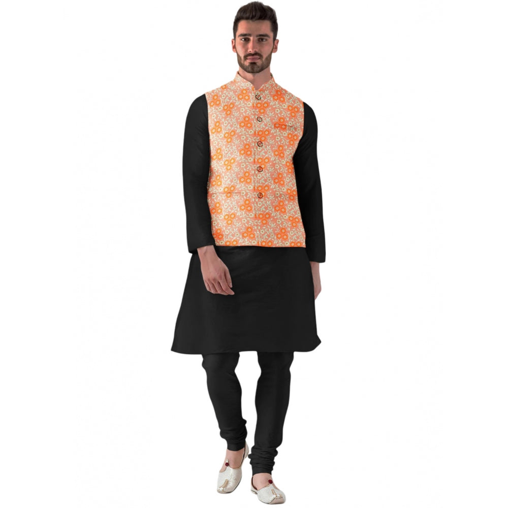 Orange Jacquard Printed Waistcoat
