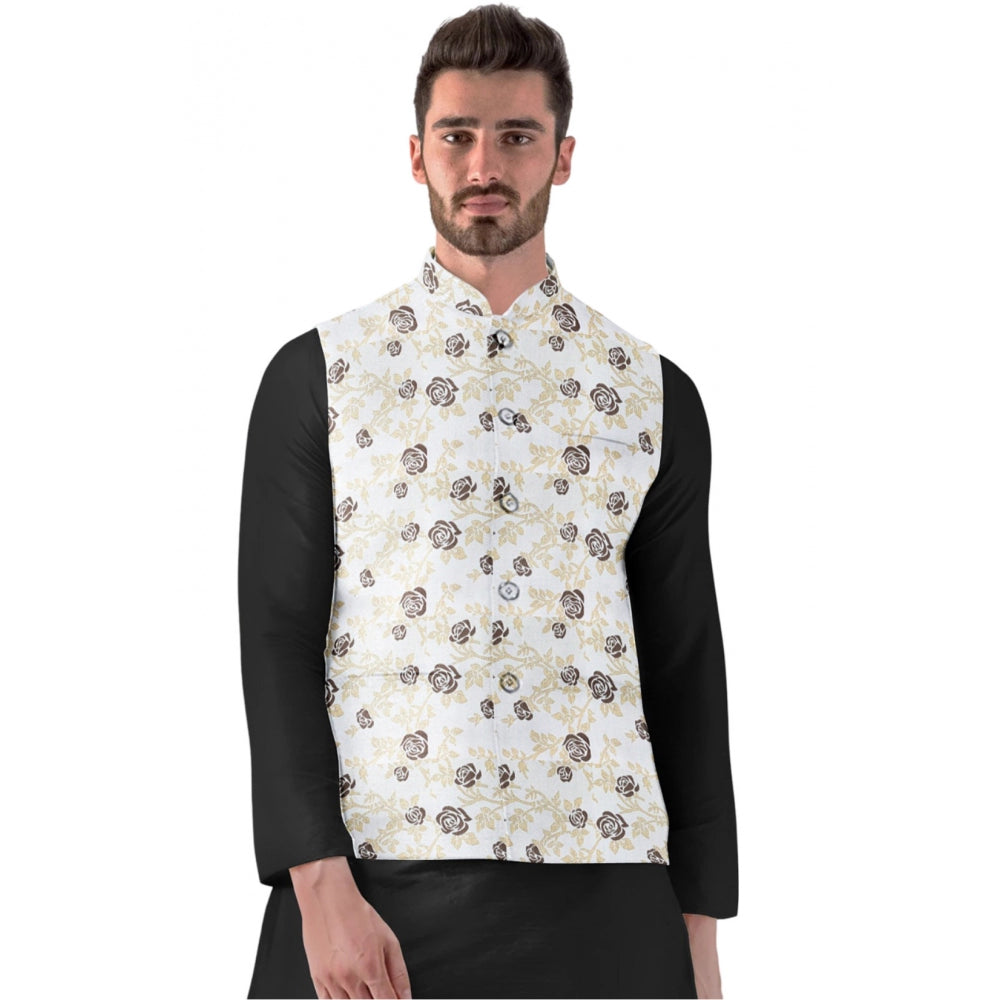 Beige  Jacquard Printed Waistcoat