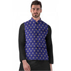 Blue Printed Ethnic Waistcoat for Men