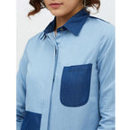 Women's Blue Patchwork Denim Shirt