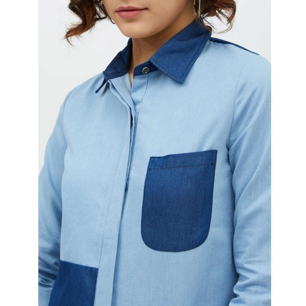 Women's Blue Patchwork Denim Shirt