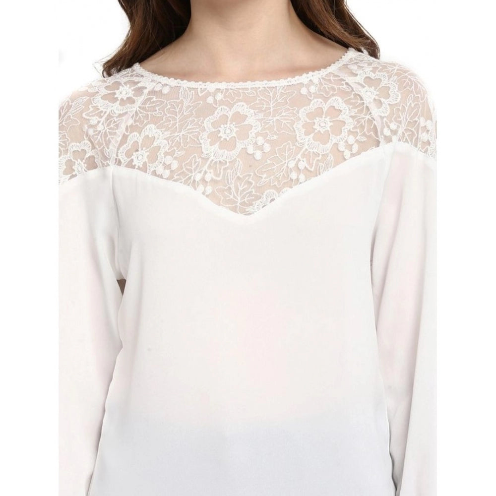 White Lace-Design Georgette Top