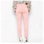 Women's Pink Solid Buttoned Jeans