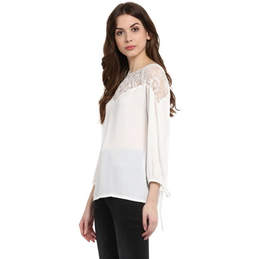 White Lace-Design Georgette Top