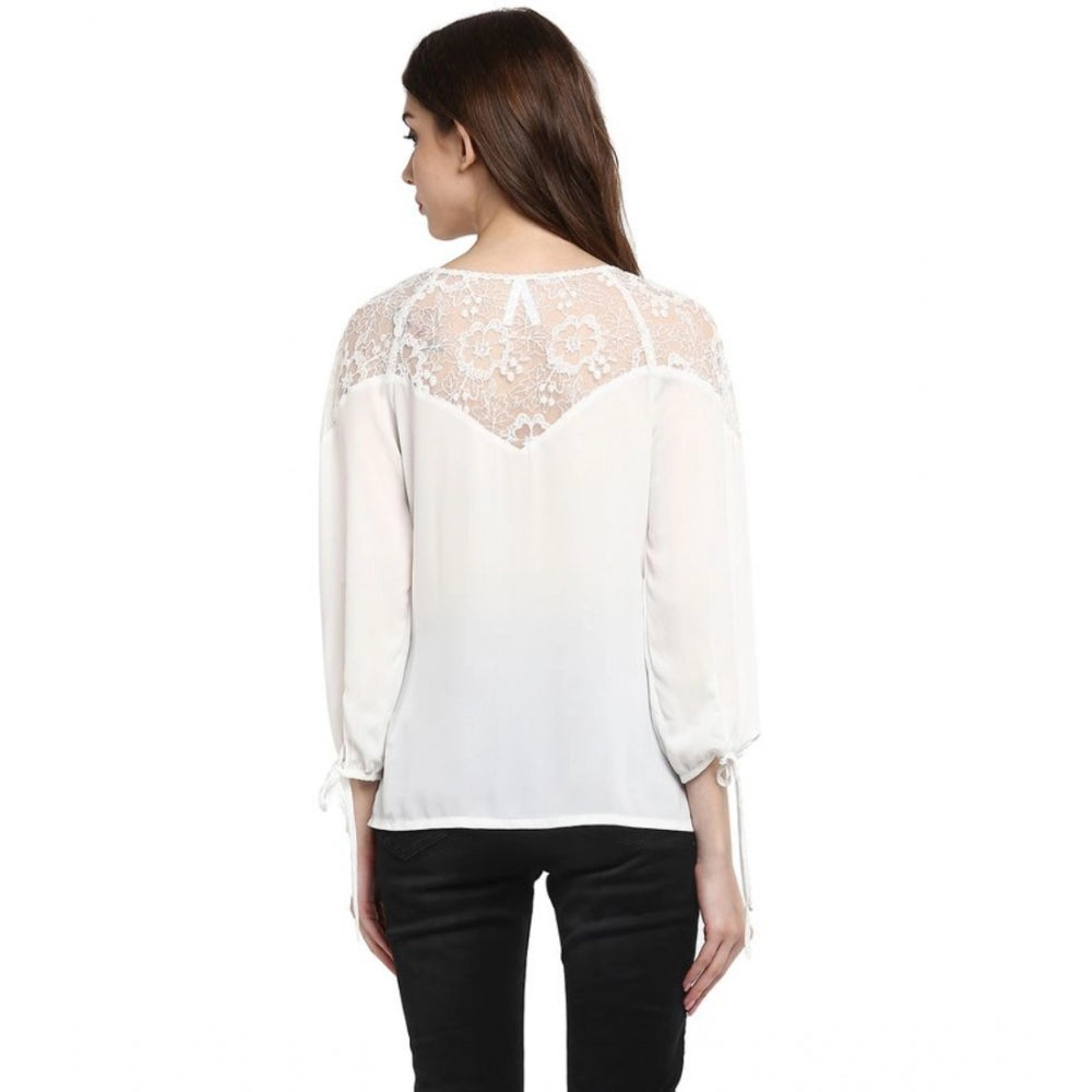 White Lace-Design Georgette Top