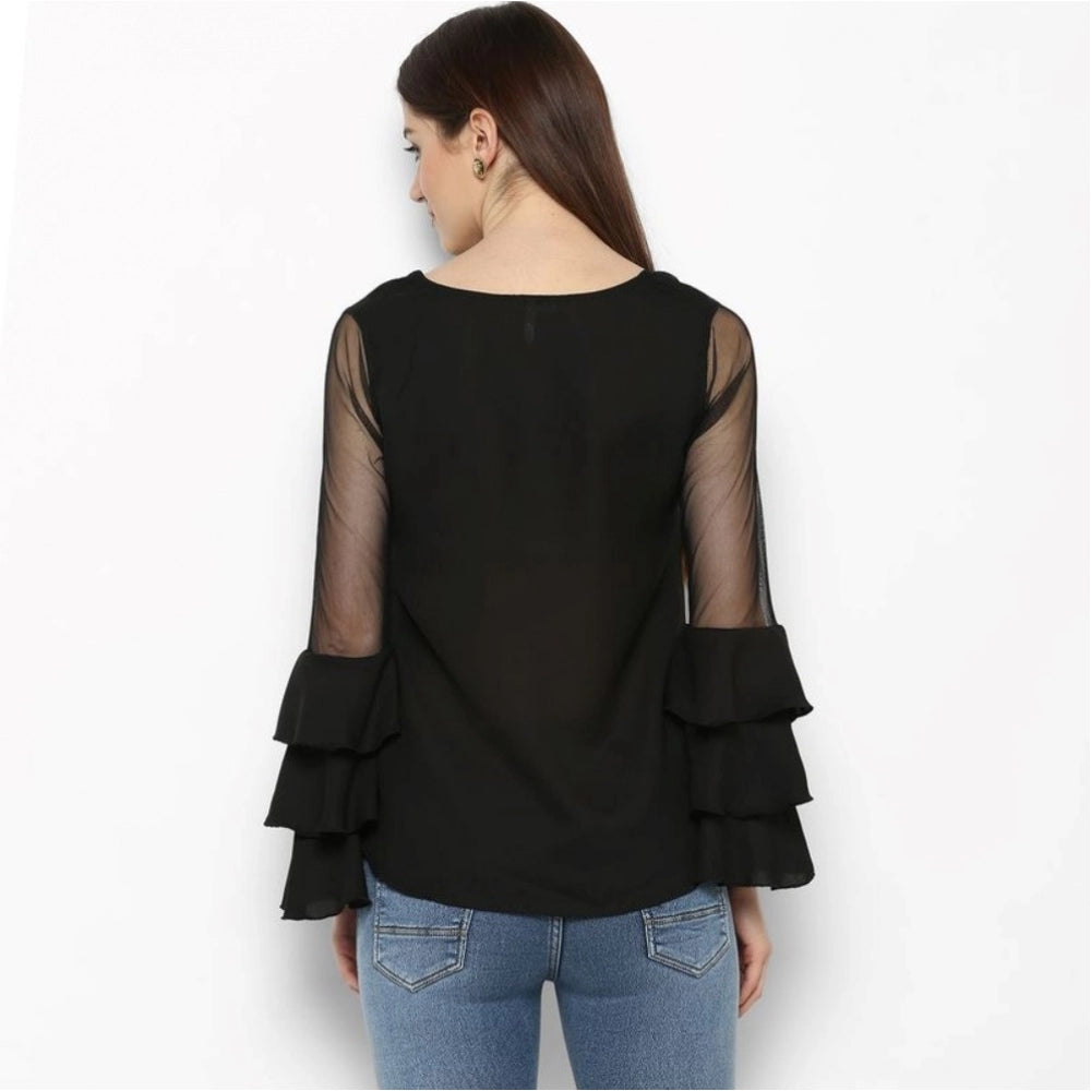 Black Ruffle Sleeve Top