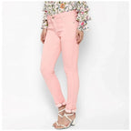 Women's Pink Solid Buttoned Jeans