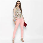 Women's Pink Solid Buttoned Jeans
