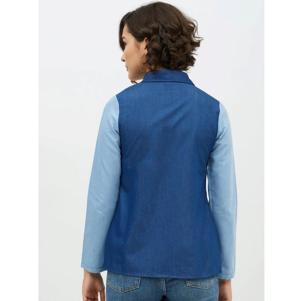 Women's Blue Patchwork Denim Shirt