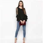 Black Ruffle Sleeve Top