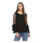 Black Ruffle Sleeve Top