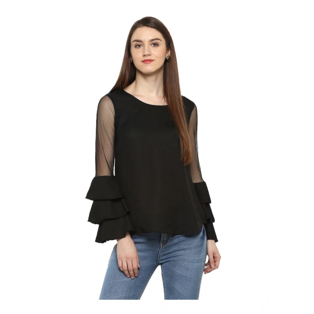 Black Ruffle Sleeve Top