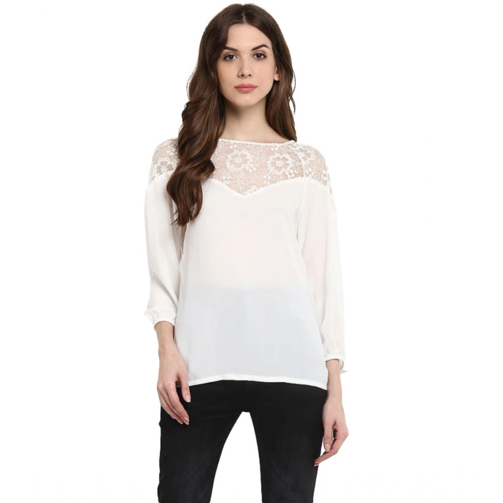 White Lace-Design Georgette Top