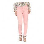 Women's Pink Solid Buttoned Jeans