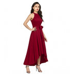 Elegant Solid Maroon Halter Dress