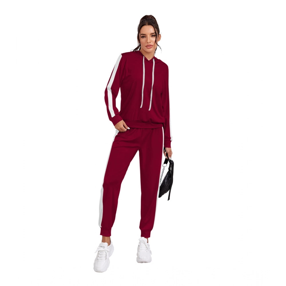 Maroon Contrast Stripe Tracksuit Set