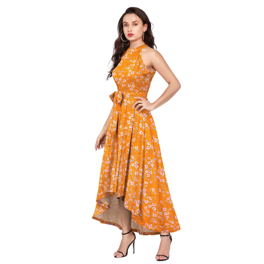 Elegant Floral Yellow Halter Dress