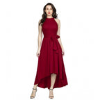 Elegant Solid Maroon Halter Dress