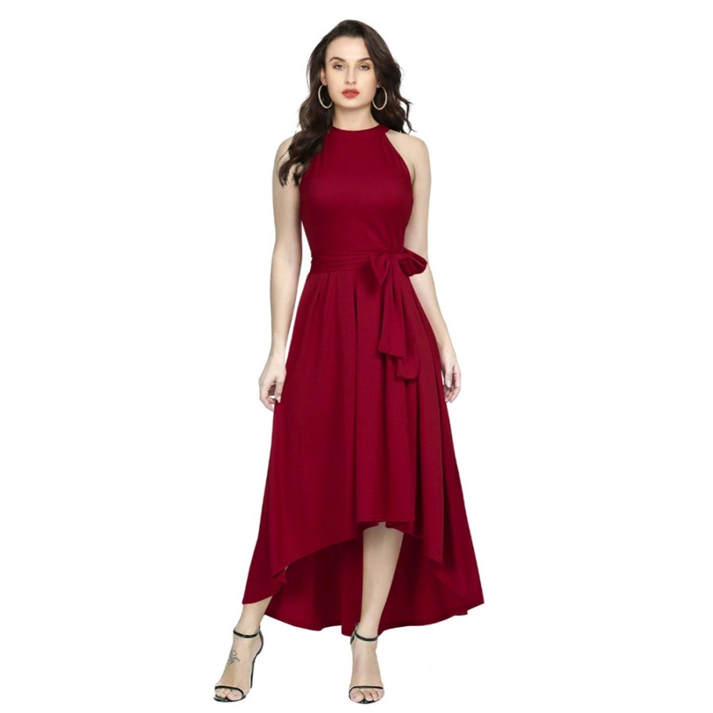 Elegant Solid Maroon Halter Dress